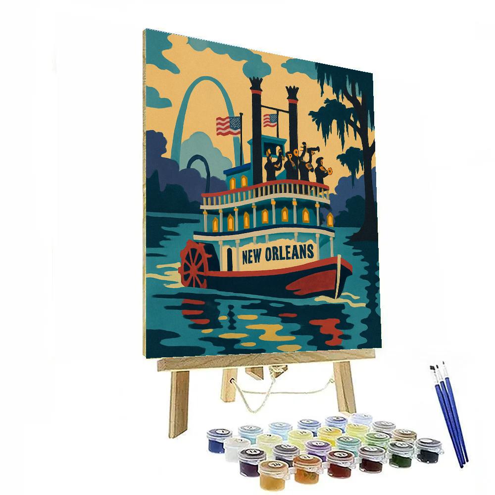 USA Crafted Jazz Night On The Mississippi paint by number