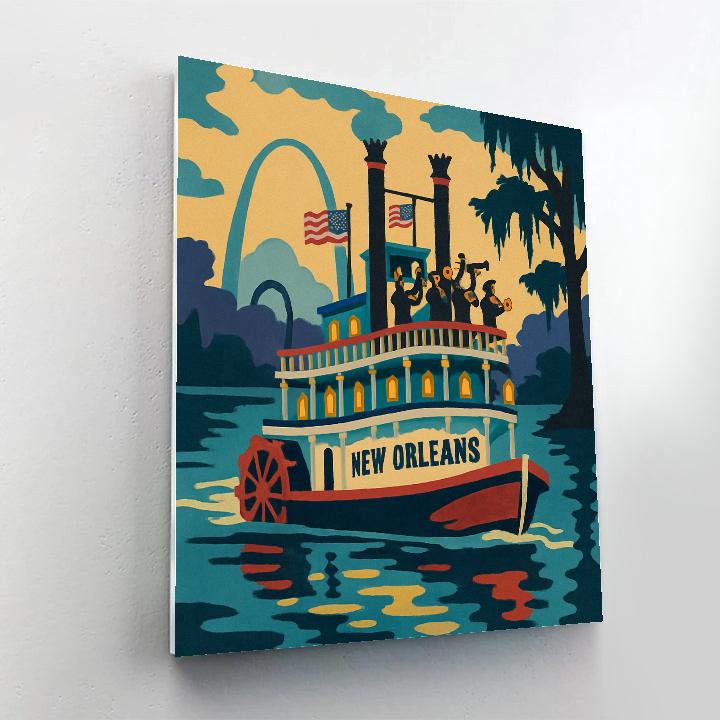USA Crafted Jazz Night On The Mississippi paint by number
