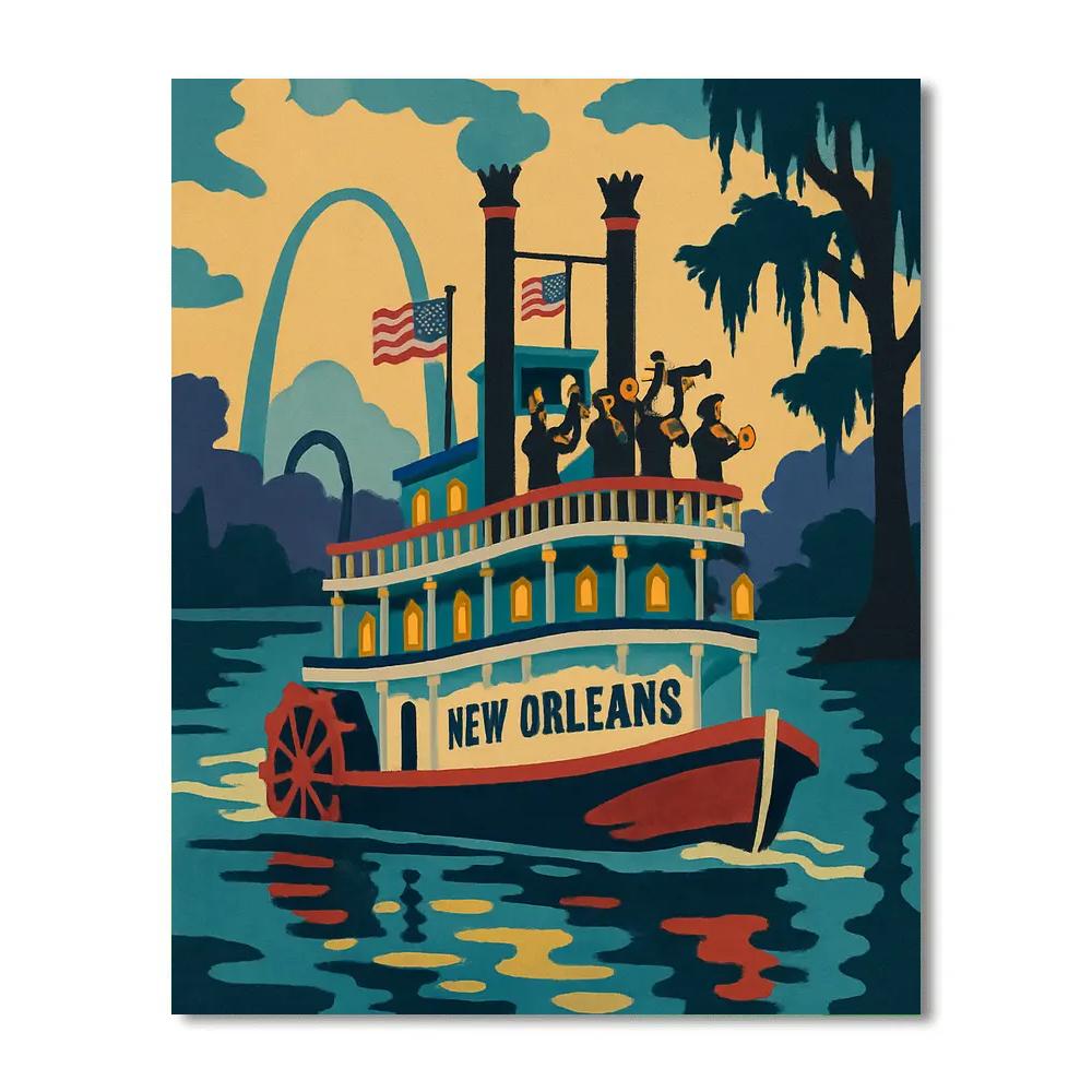 USA Crafted Jazz Night On The Mississippi paint by number
