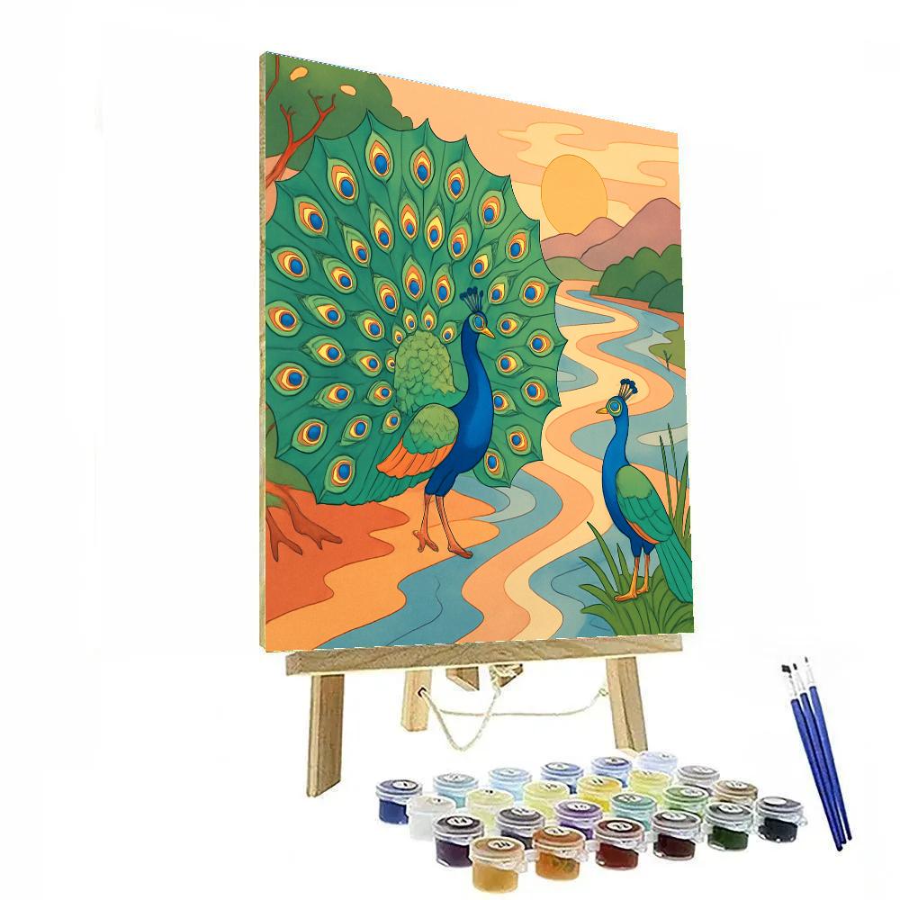 River Delta With Peacock Courtship paint by color