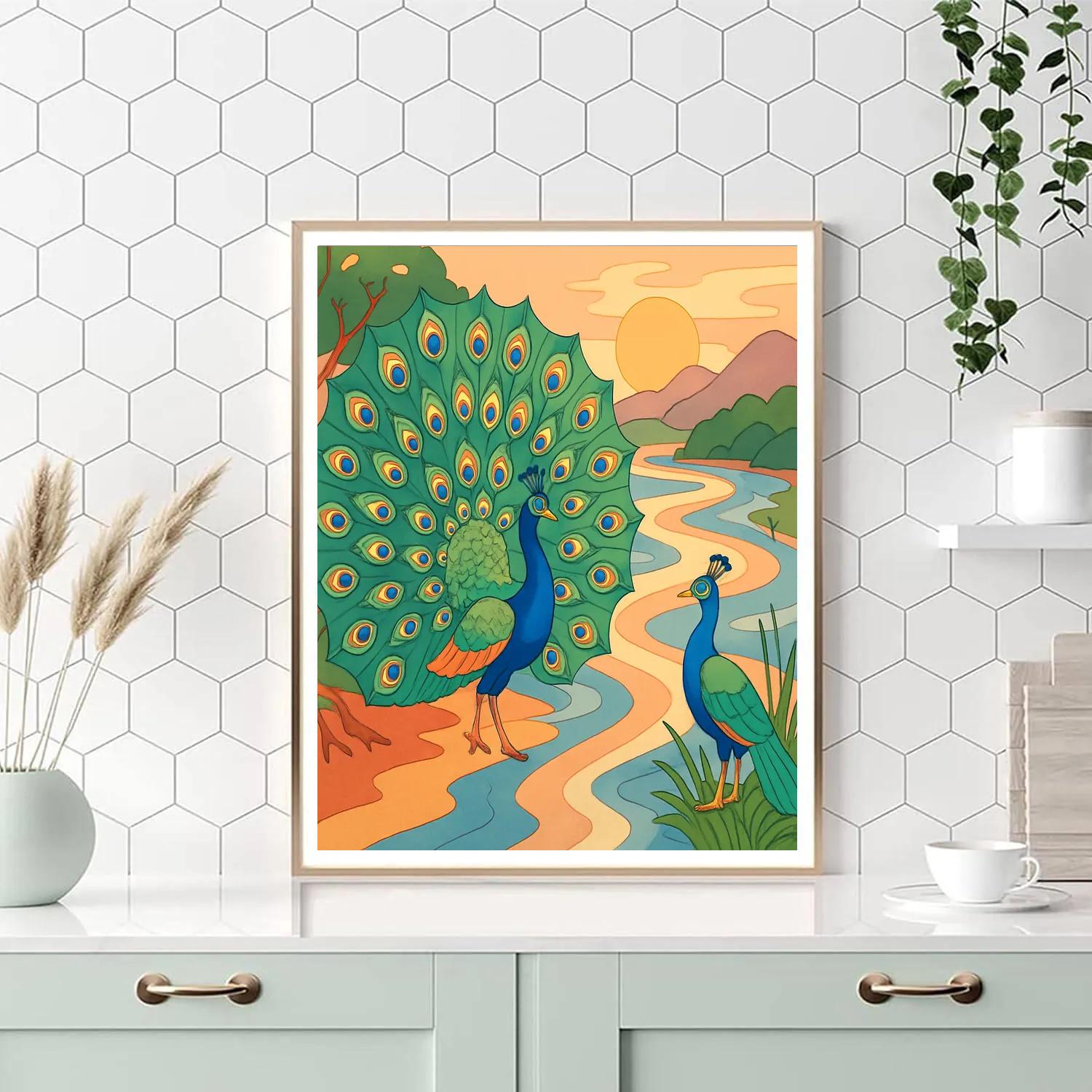 River Delta With Peacock Courtship paint by color