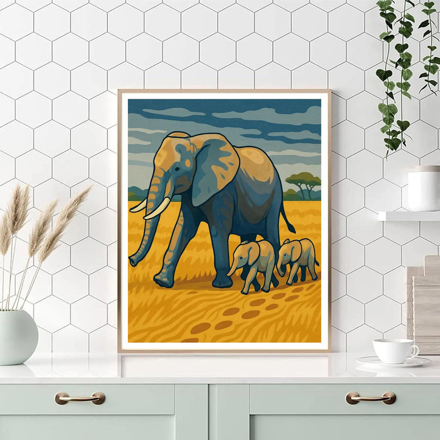 Savannah Wind Map With Elephant Paint by numbers kits