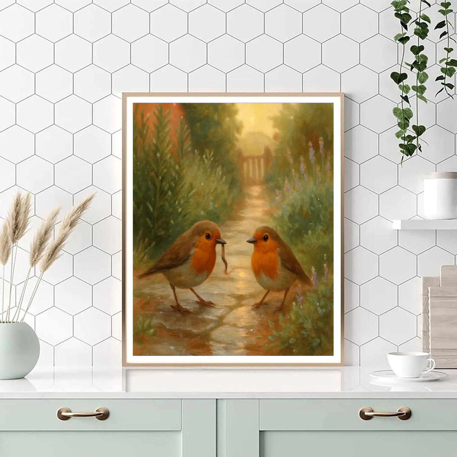 Robins And Rainwashed Herb Garden Numbered painting kits