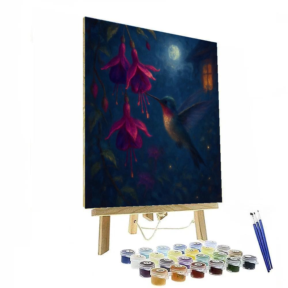 Hummingbird Among Moonlit Fuchsias Paint by numbers art