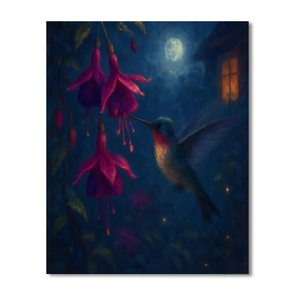 Hummingbird Among Moonlit Fuchsias Paint by numbers art
