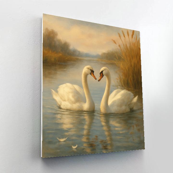 Swans In The Quiet Reed Bay Paint by numbers art