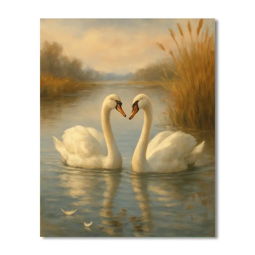 Swans In The Quiet Reed Bay Paint by numbers art