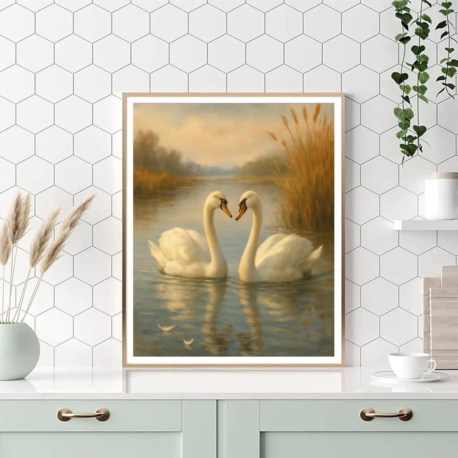 Swans In The Quiet Reed Bay Paint by numbers art