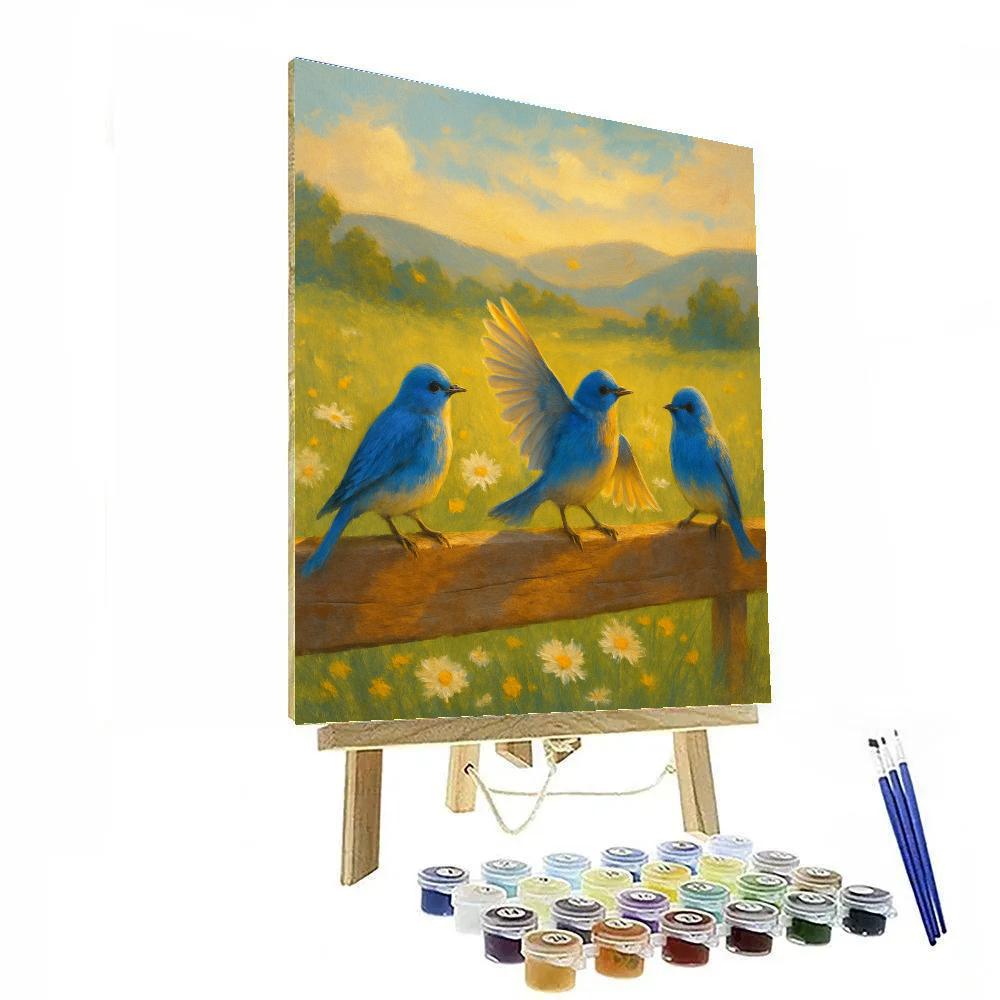 Bluebirds On The Sunwarmed Fence Line paint by numbers
