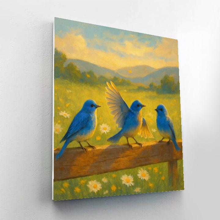 Bluebirds On The Sunwarmed Fence Line paint by numbers