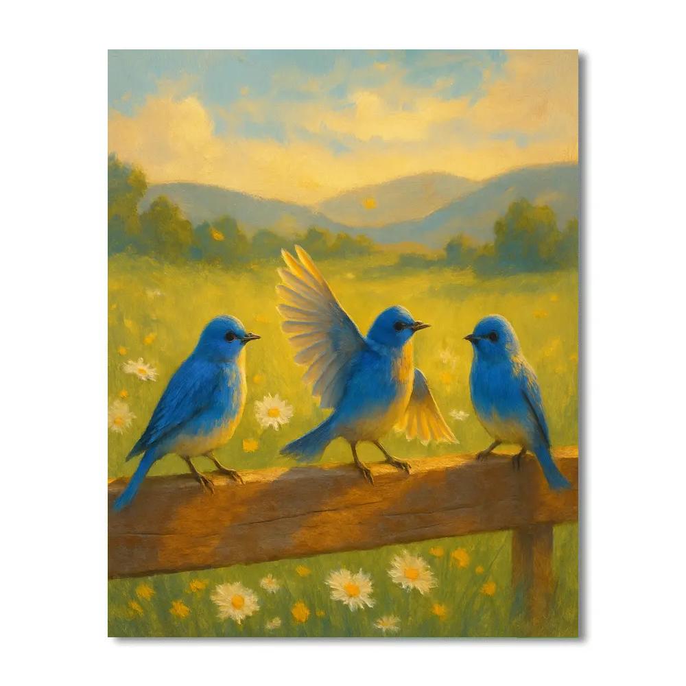 Bluebirds On The Sunwarmed Fence Line paint by numbers