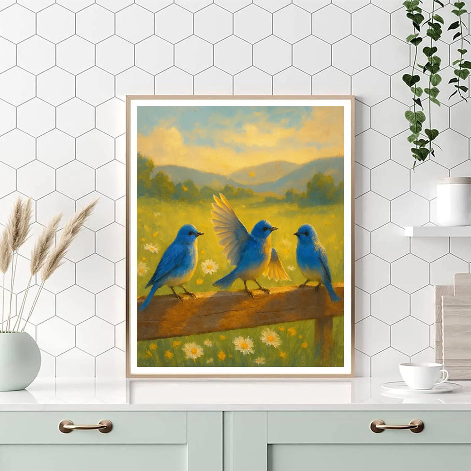 Bluebirds On The Sunwarmed Fence Line paint by numbers