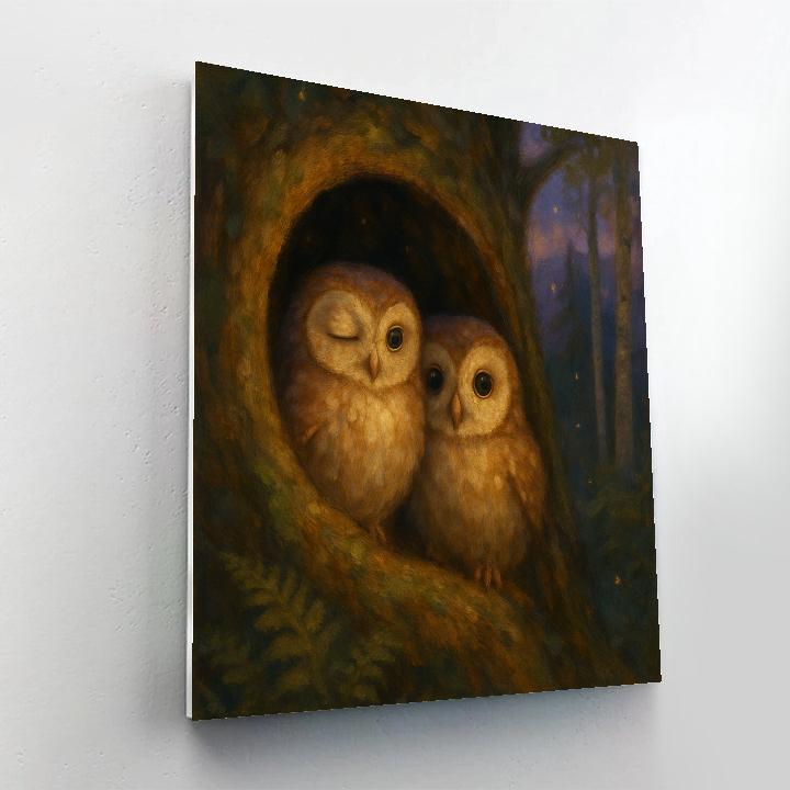 Owls In The Mossy Twilight Hollow Paint by numbers art