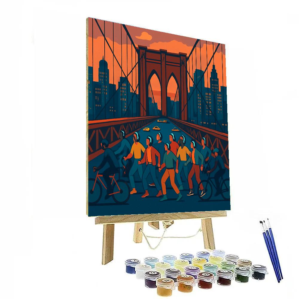 Silent Disco On The Brooklyn Bridge In New York paint by color