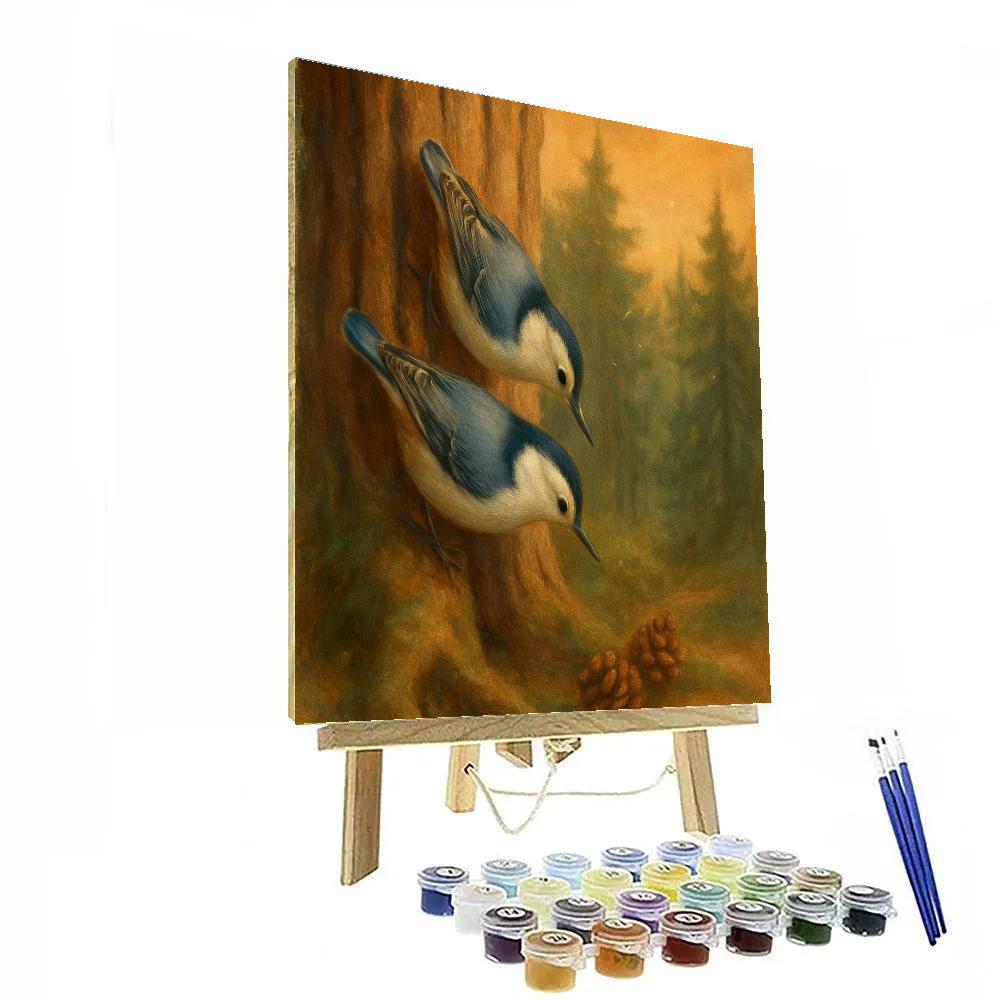 Lantern Glow Nuthatches In The Cedar Hollow paint by numbers