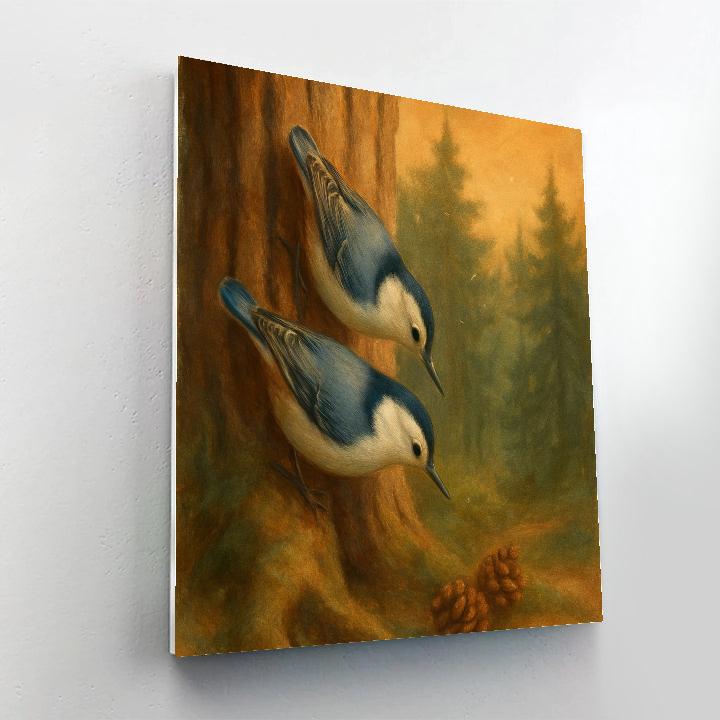 Lantern Glow Nuthatches In The Cedar Hollow paint by numbers