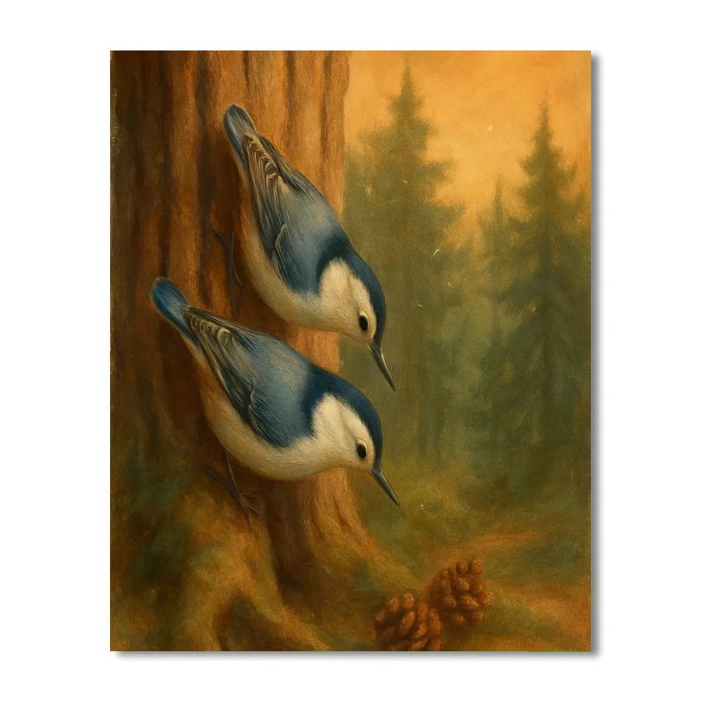 Lantern Glow Nuthatches In The Cedar Hollow paint by numbers