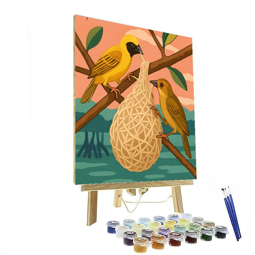 Moonlit Mangrove Birds In Nest Weave paint by number