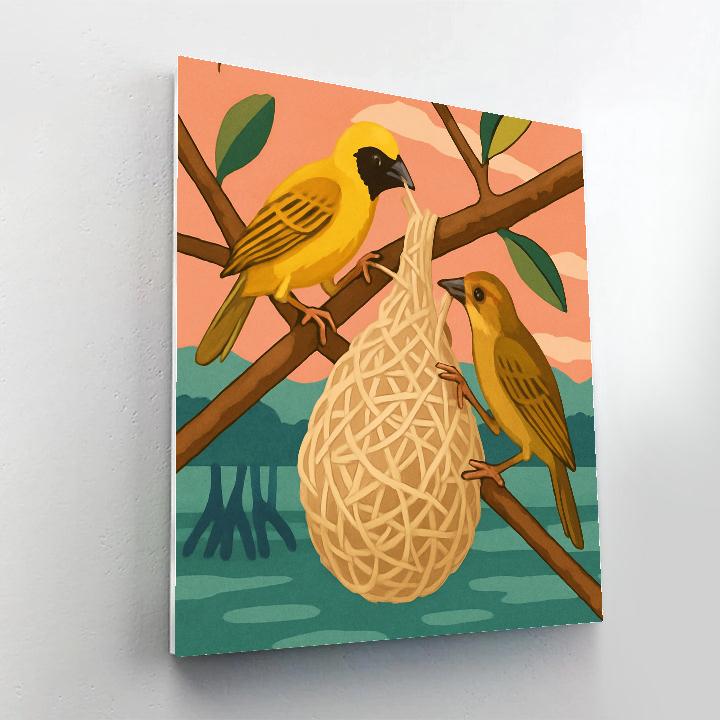 Moonlit Mangrove Birds In Nest Weave paint by number