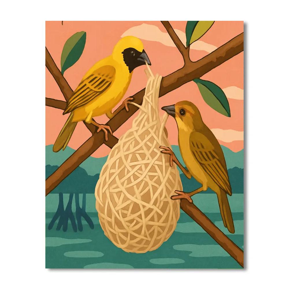 Moonlit Mangrove Birds In Nest Weave paint by number