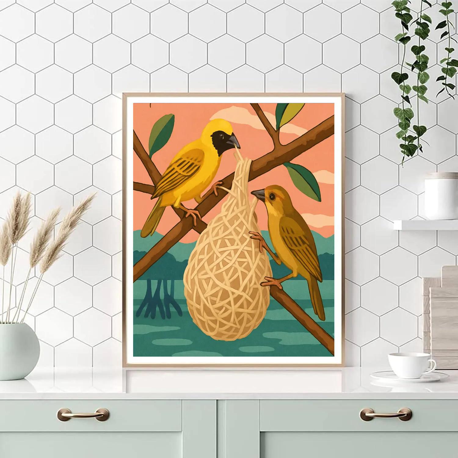 Moonlit Mangrove Birds In Nest Weave paint by number