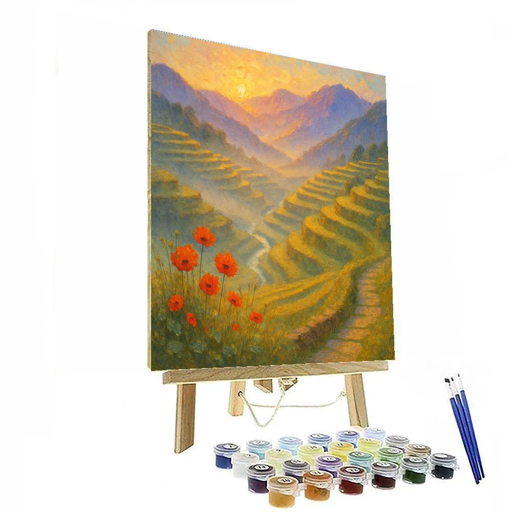 Sunrise Over The Saffron Terrace Valley paint by color