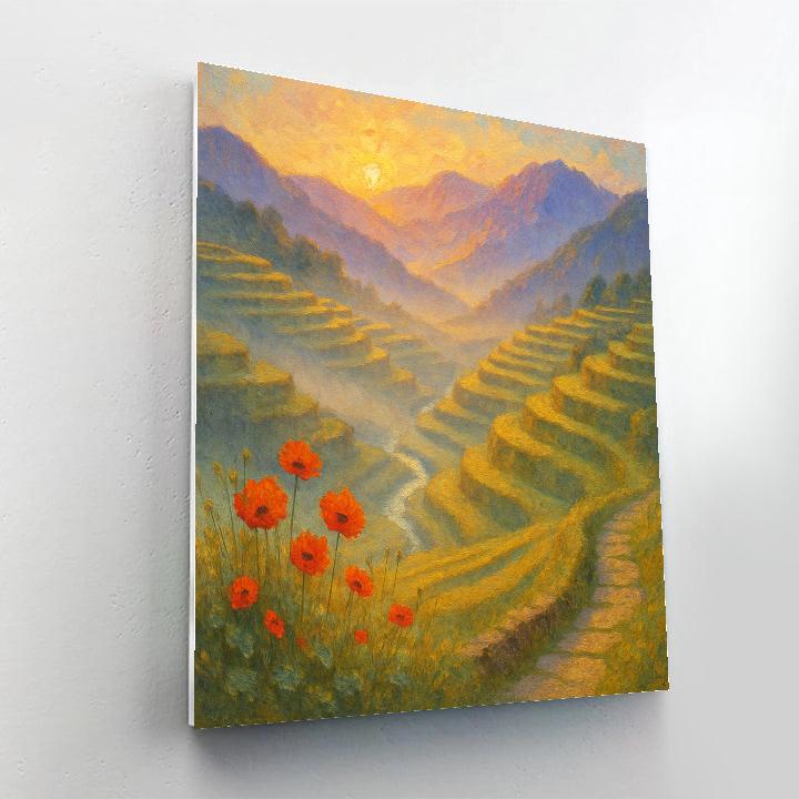 Sunrise Over The Saffron Terrace Valley paint by color