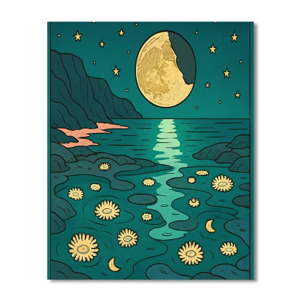 Tidepool Garden Under A Moonlit Eclipse paint by number