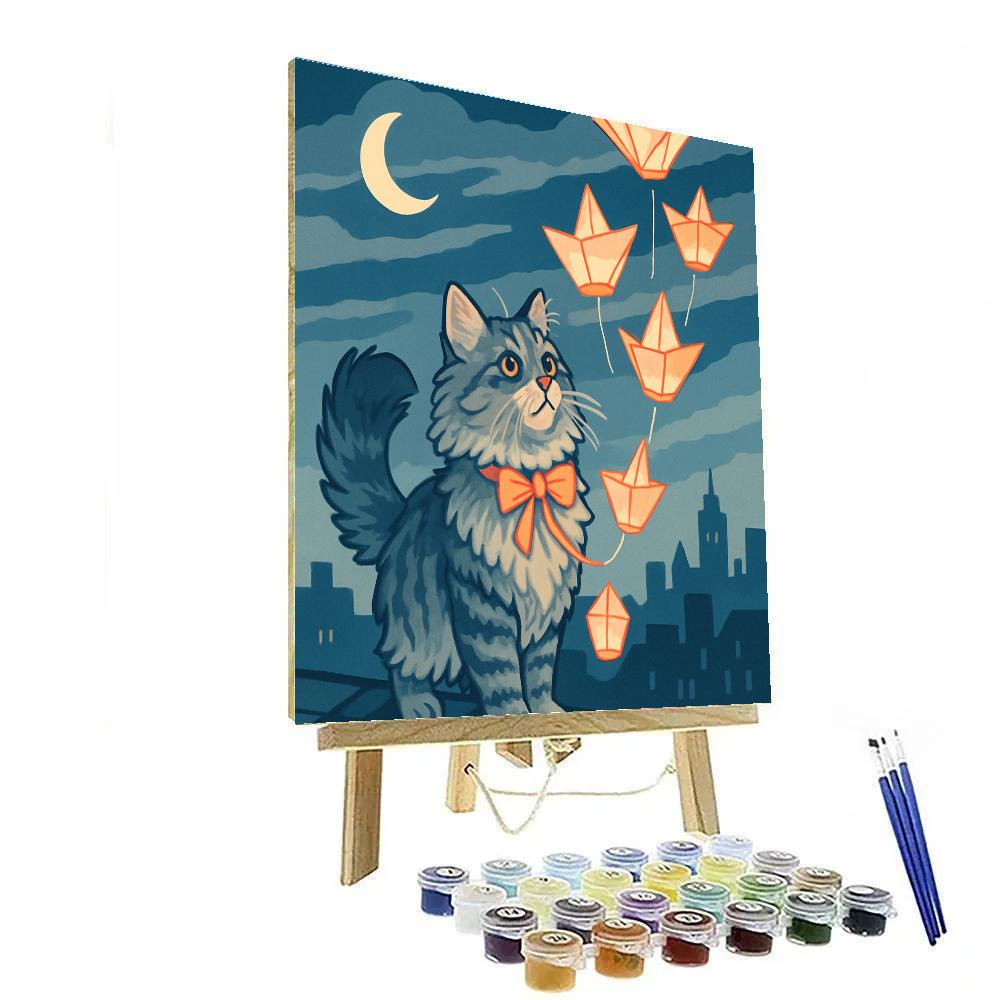 Origami Skyfleet Lanterns With Cat Paint by numbers art