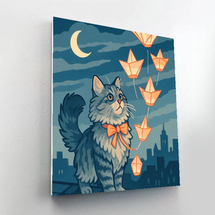 Origami Skyfleet Lanterns With Cat Paint by numbers art