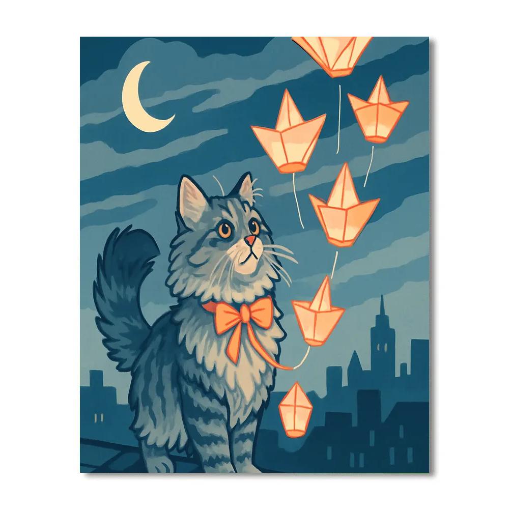 Origami Skyfleet Lanterns With Cat Paint by numbers art