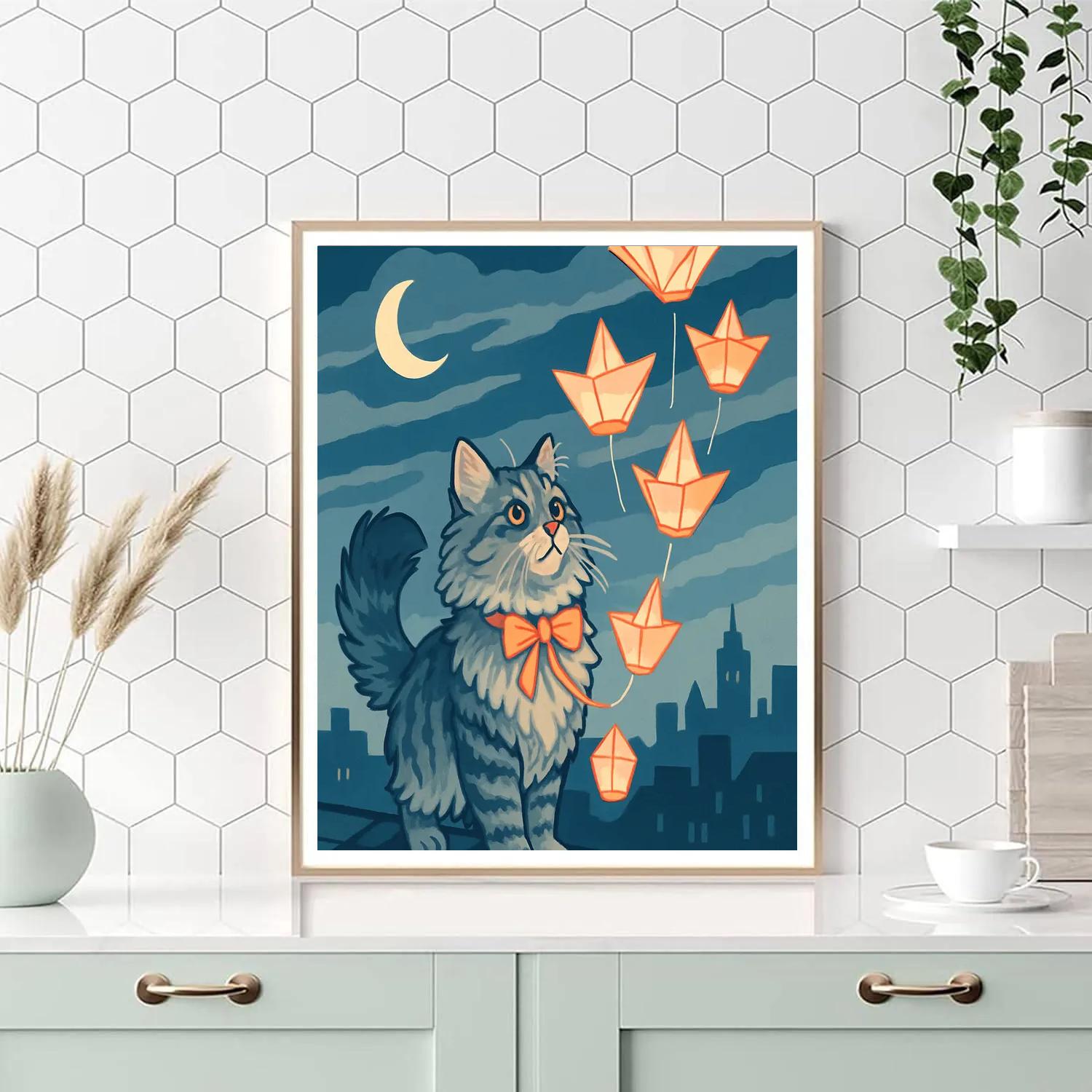 Origami Skyfleet Lanterns With Cat Paint by numbers art