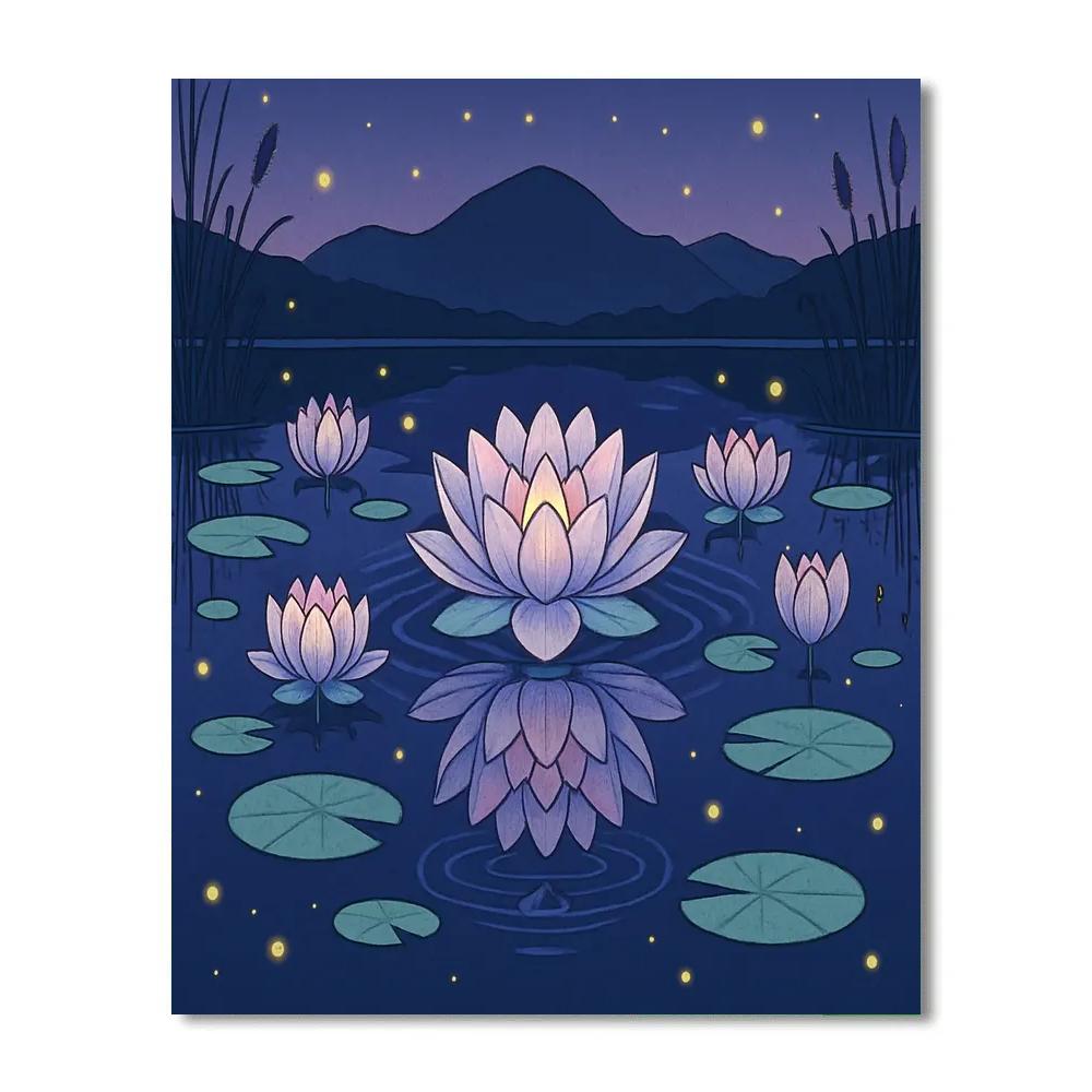 Mirror Lake Flowers In Twilight DIY paint by numbers