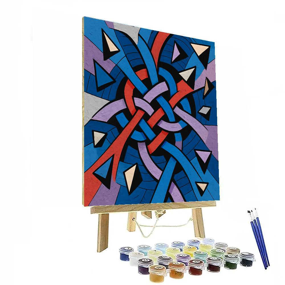 Kinetic Ribbon Lattice In Abstract Paint by numbers art
