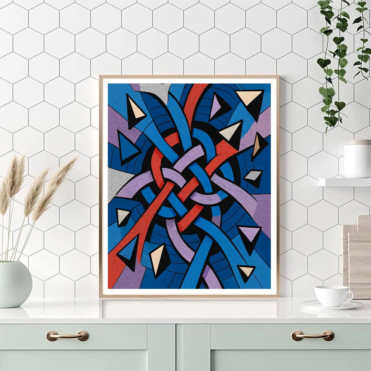 Kinetic Ribbon Lattice In Abstract Paint by numbers art