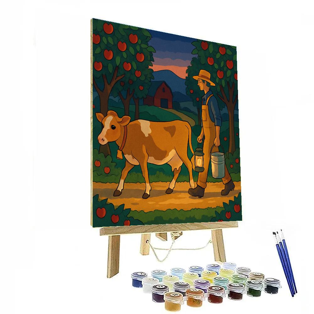 Orchard Lantern Cow Procession paint by numbers