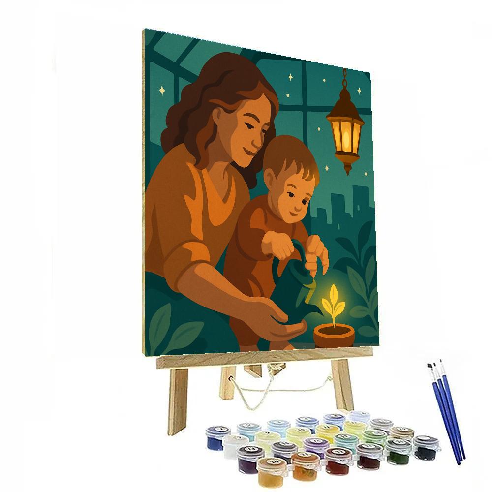 Lullaby Garden With Mother At Dusk paint by number