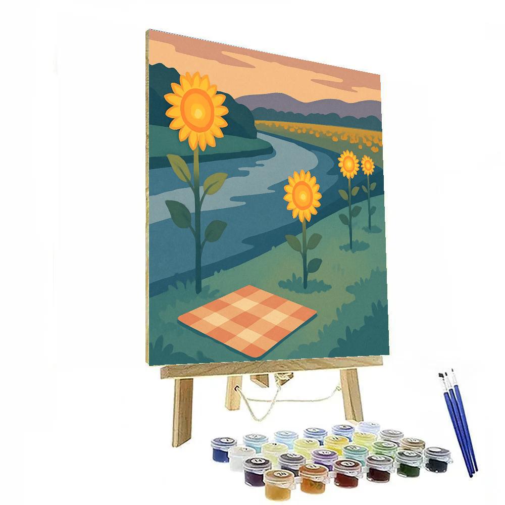 Riverbank Picnic With Sunflower Lanterns Number painting