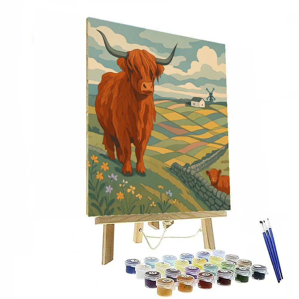 Patchwork Valley With Cow In The Wind Number painting