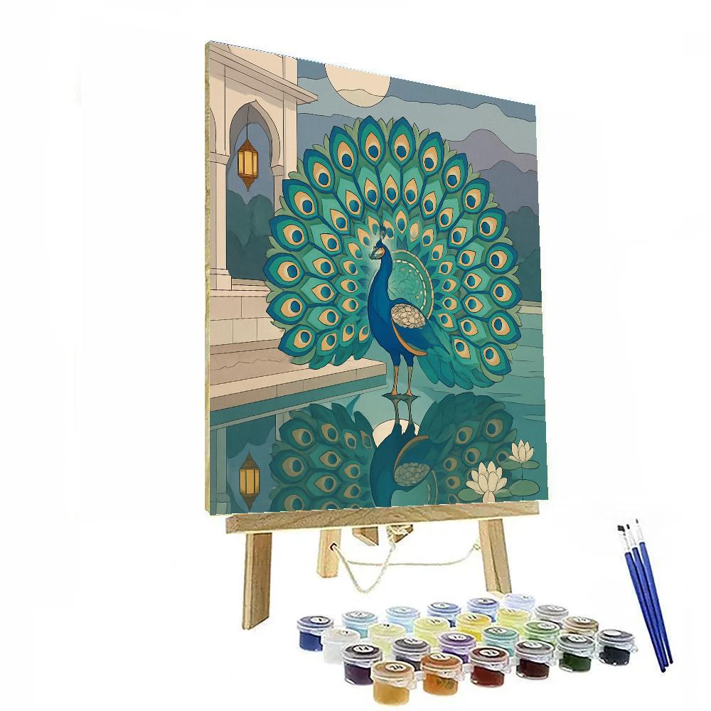 Moonlit Pavilion With Peacock Reflection DIY paint by numbers