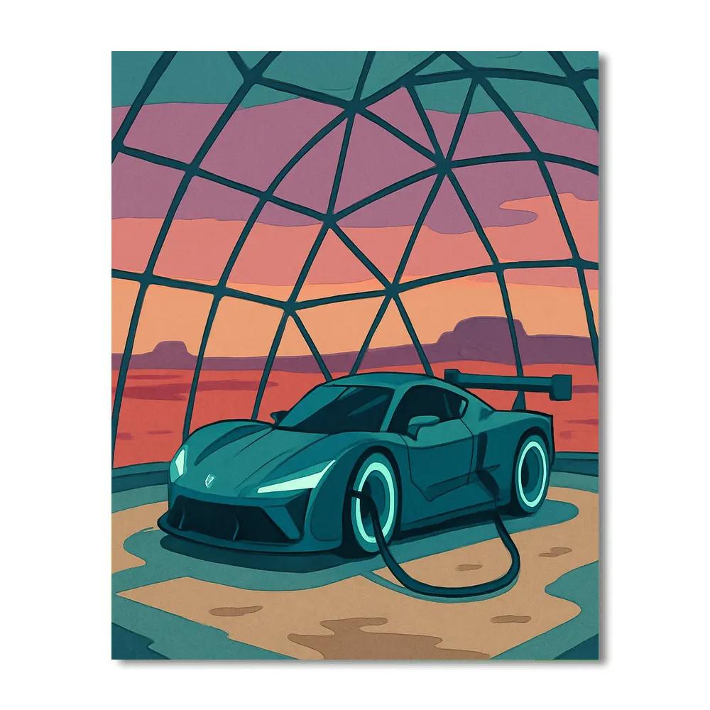 Glass Dome Pit Stop With Cars paint by color