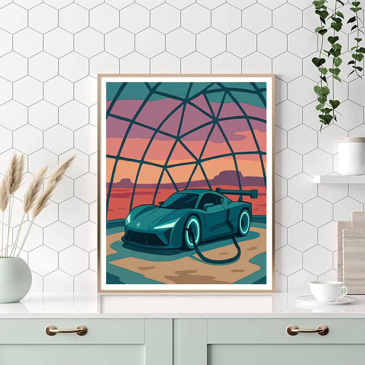 Glass Dome Pit Stop With Cars paint by color