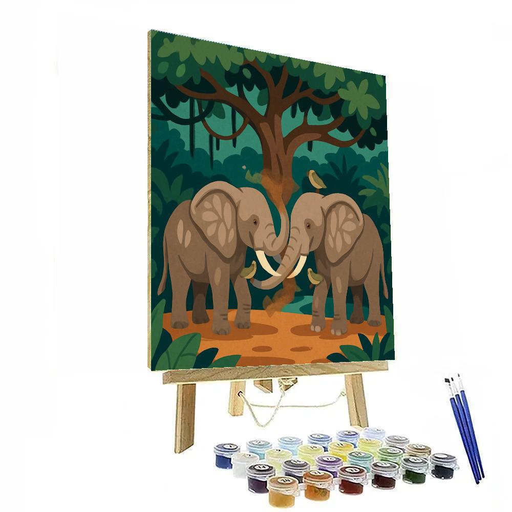 Banyan Root Canopy With Elephant Guardians Number painting