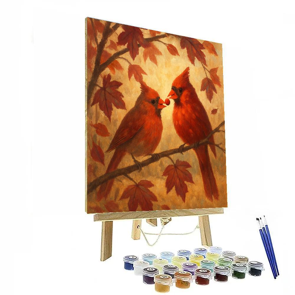 Autumn Hearth Cardinals In A Maple Thicket paint by color