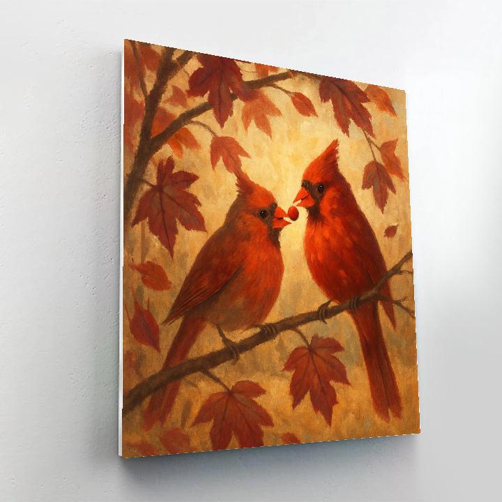 Autumn Hearth Cardinals In A Maple Thicket paint by color