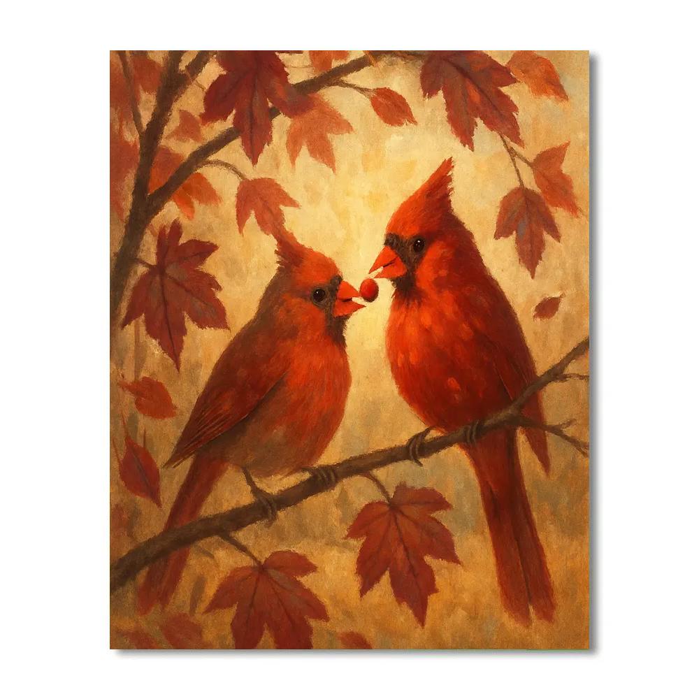 Autumn Hearth Cardinals In A Maple Thicket paint by color