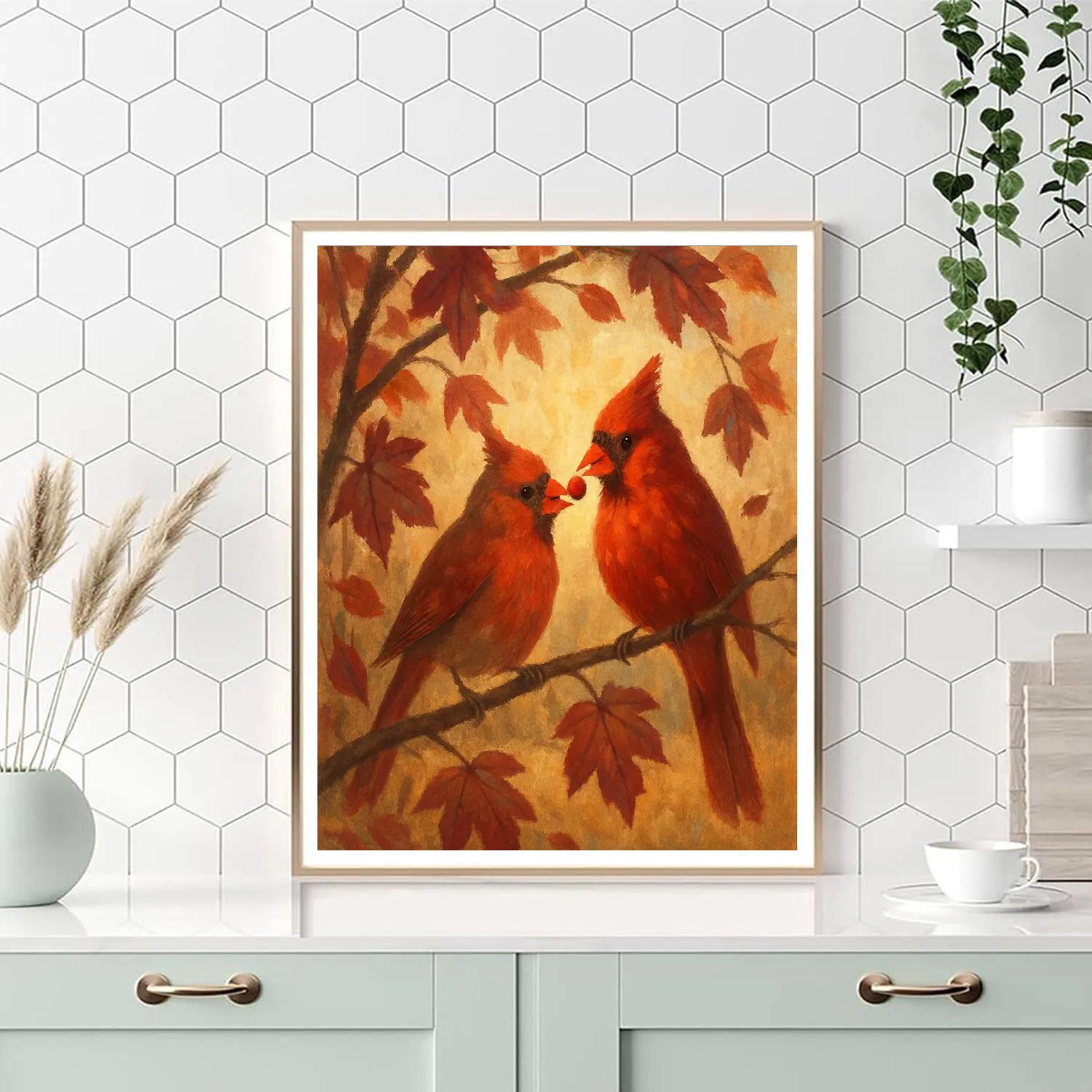 Autumn Hearth Cardinals In A Maple Thicket paint by color