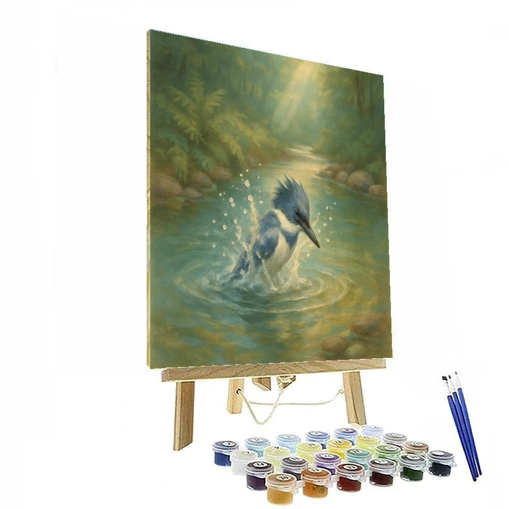Kingfisher Splash At The Fern Bright Stream paint by numbers