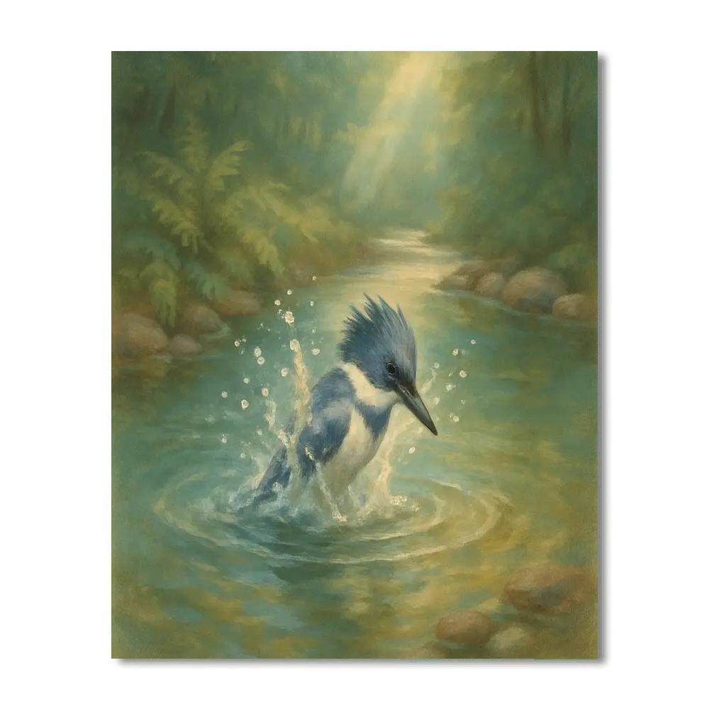 Kingfisher Splash At The Fern Bright Stream paint by numbers