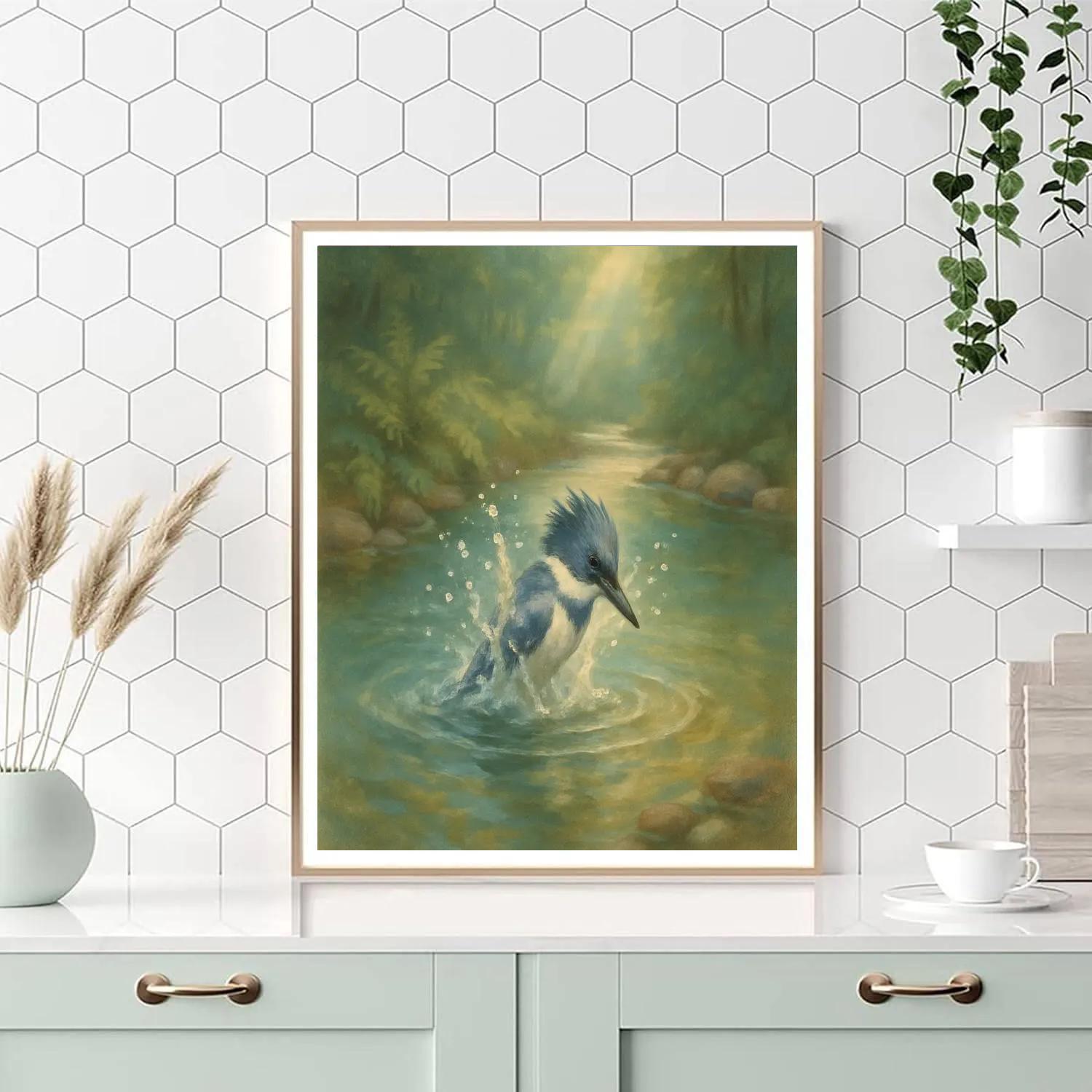 Kingfisher Splash At The Fern Bright Stream paint by numbers